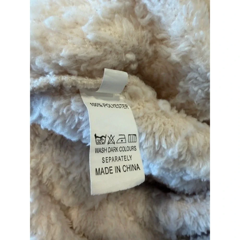 Womens XL Sherpa Fleece Hooded Jacket Cable Knit Textured Cream Cozy Cardigan